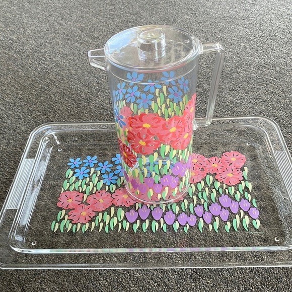 Dayton Hudson 1990 Tray and Pitcher Acrylic Flowers Vintage - Picture 1 of 13